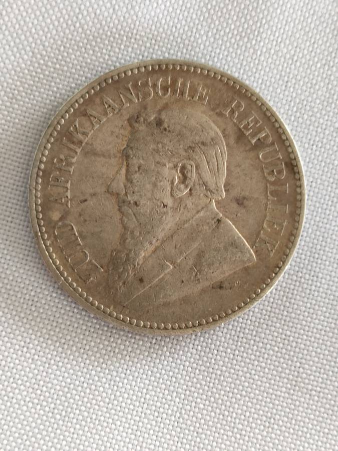 ZAR 21/2 shillings (Half Crown): 1892: Scarce Sterling Silver coin: .925