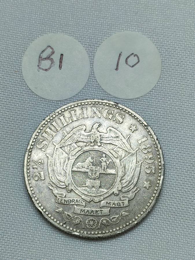 ZAR 21/2 shillings (Half Crown): 1895: Scarce Sterling Silver coin: .925