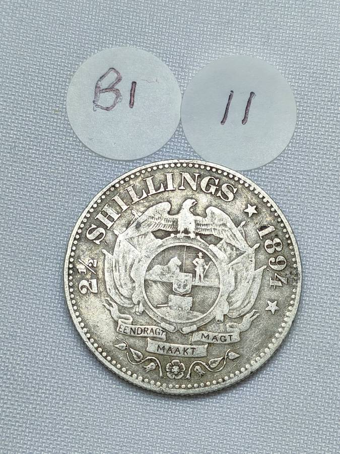 ZAR 2 1/2 Shillings/ Half Crown: 1894: Scarce Sterling Silver (.925) coin: