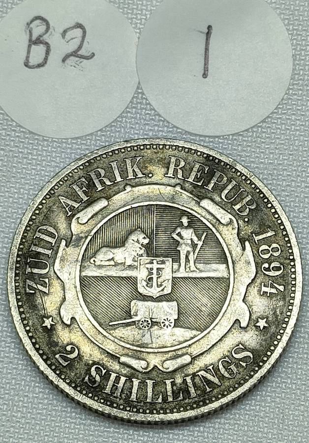 ZAR 2 Shillings: 1894: Scarce Sterling Silver (.925) coin: