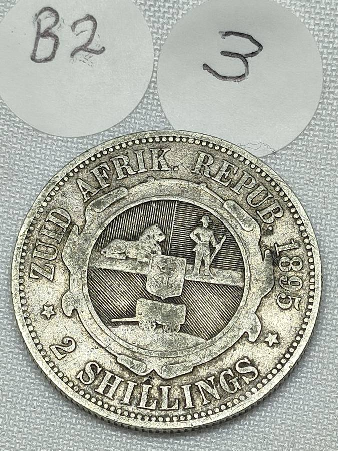 ZAR 2 Shillings: 1895: Scarce Sterling Silver (.925) coin:
