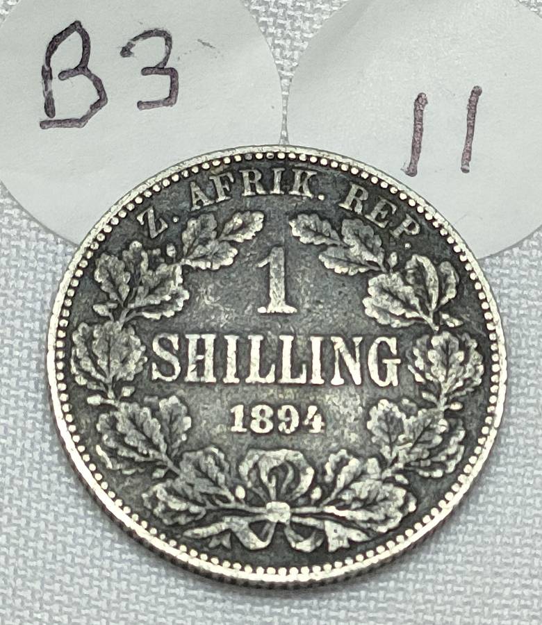 ZAR 1 Shillings: 1894: Scarce Sterling Silver (.925) coin: