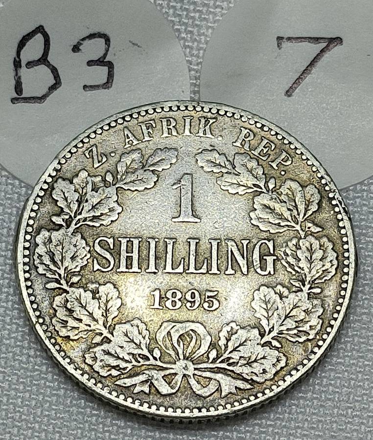 ZAR 1 Shillings: 1895: Scarce Sterling Silver (.925) coin: