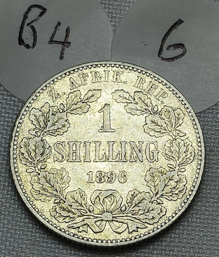 ZAR 1 Shillings: 1896: Scarce Sterling Silver (.925) coin: