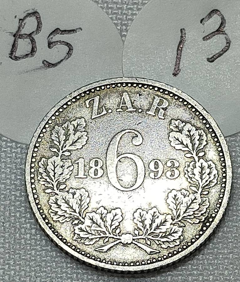 ZAR Sixpence: (6D): 1893: Scarce Sterling Silver (.925) coin: