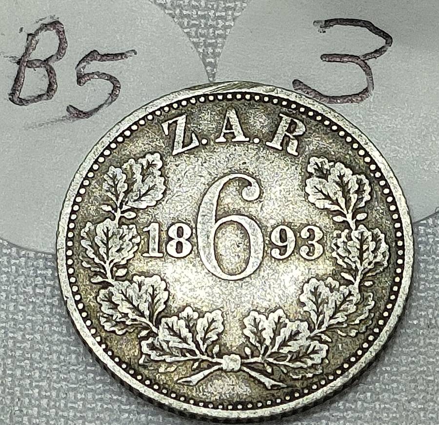 ZAR Sixpence: (6D): 1893: Scarce Sterling Silver (.925) coin: