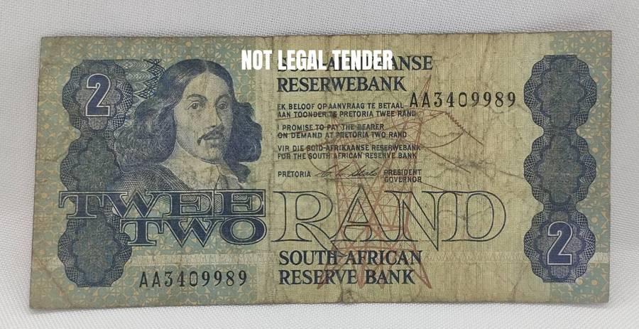 SARB banknote - R2 - AA prefix - CL Stals - decent well used condition - not legal tender