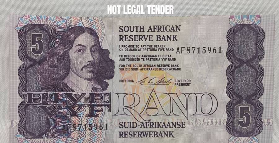 SARB banknote - R5 - AF prefix - CL Stals - UNC - not legal tender- BN 28,30,31 sequential numbers