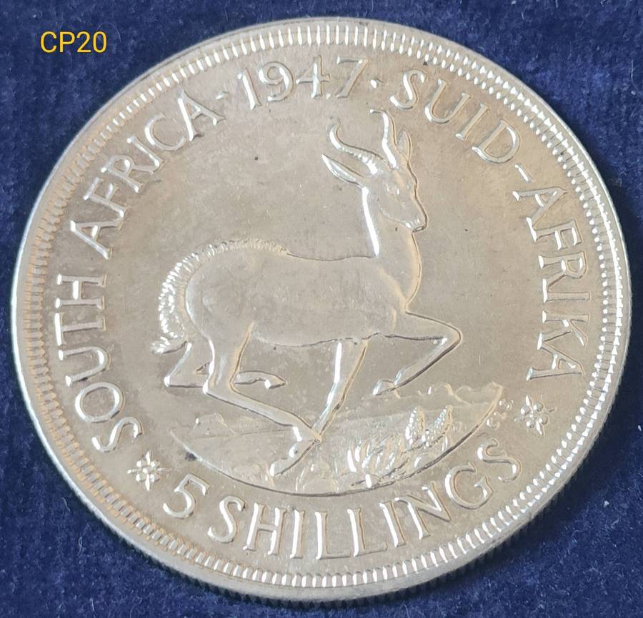 1947 SA Mint silver 5 shillings Proof coin in Mint box- 28.28 g-crown size