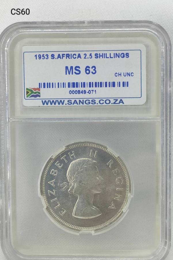 1953 South Africa 2 1/2 Shillings -SANGS graded - MS 63