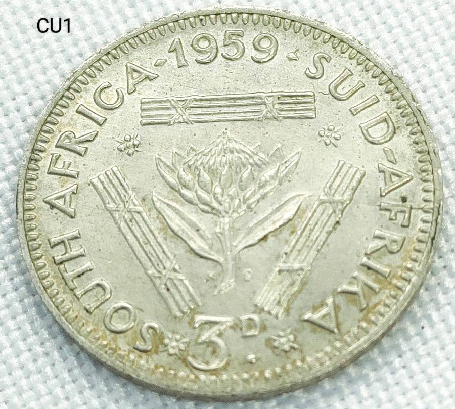 1959 Union of SA Three pence - .500 silver coin - appears UNC