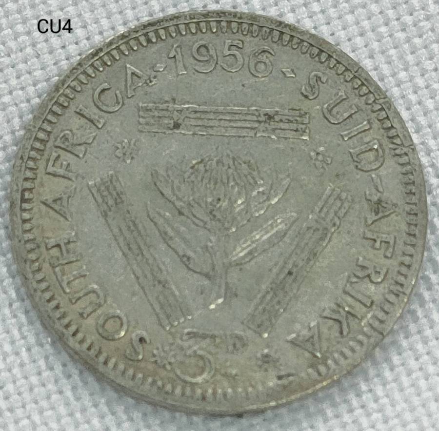 1956 Union of SA three pence - .500 silver coin