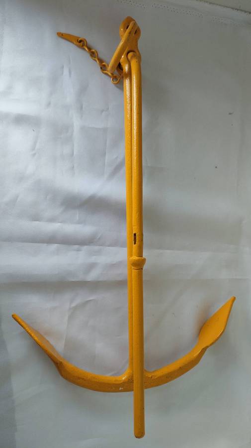 Vintage Steel boat anchor-painted yellow-excellent condition-530mm high