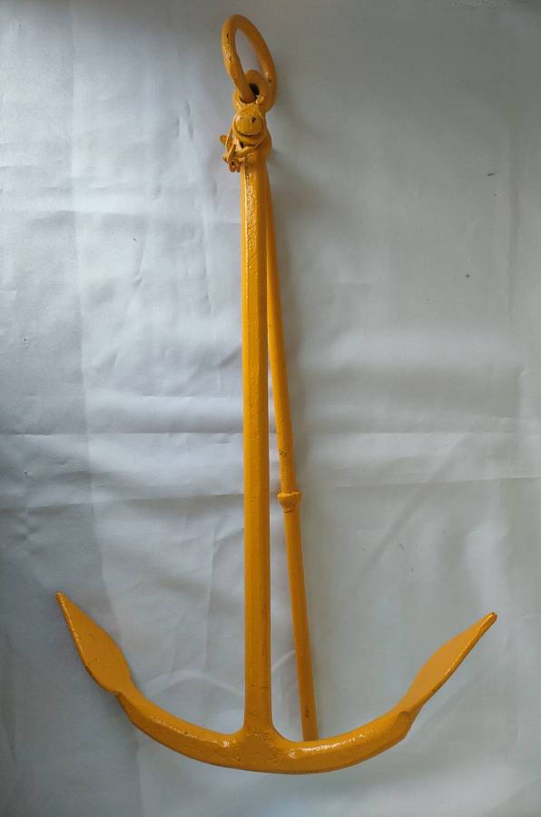 Vintage Steel boat anchor-painted yellow-excellent condition-530mm high