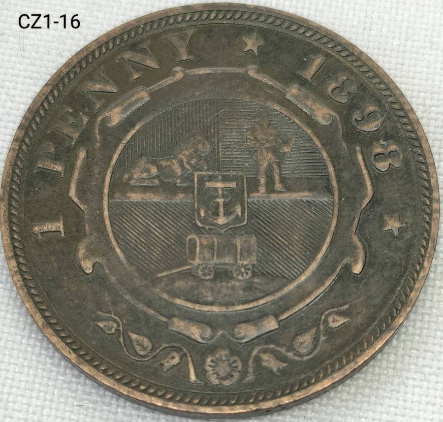 1898 ZAR penny-very collectable with good detail - dark toning