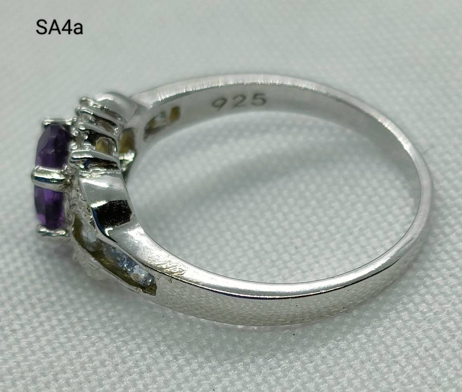 Sterling silver natural Amethyst, Tanzanite & diamond ring- 925 stamped - US7 - large gemstone