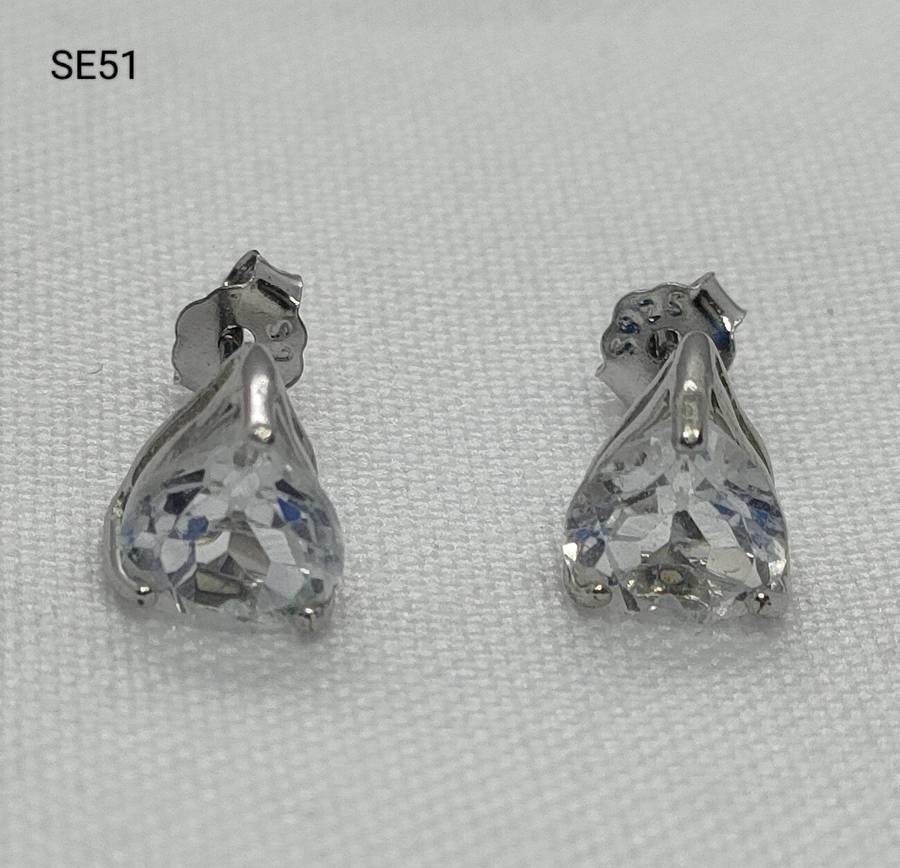 Sterling silver stud earrings - natural White Topaz - 925 stamped - pear cut- app 1.1 ct