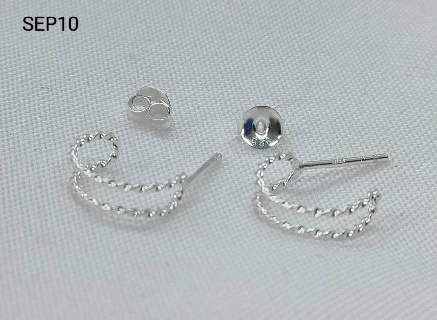 New Sterling Silver plain half hoop double rail stud earrings-lovely design-925stamp