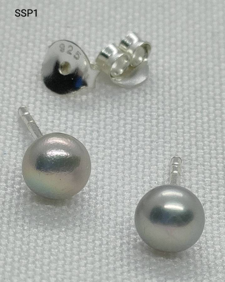 New Sterling Silver grey pearl earrings-925stamp-