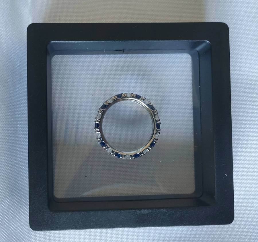Sterling silver Blue and White Moissanite ring - hallmarked - size US7 - in box
