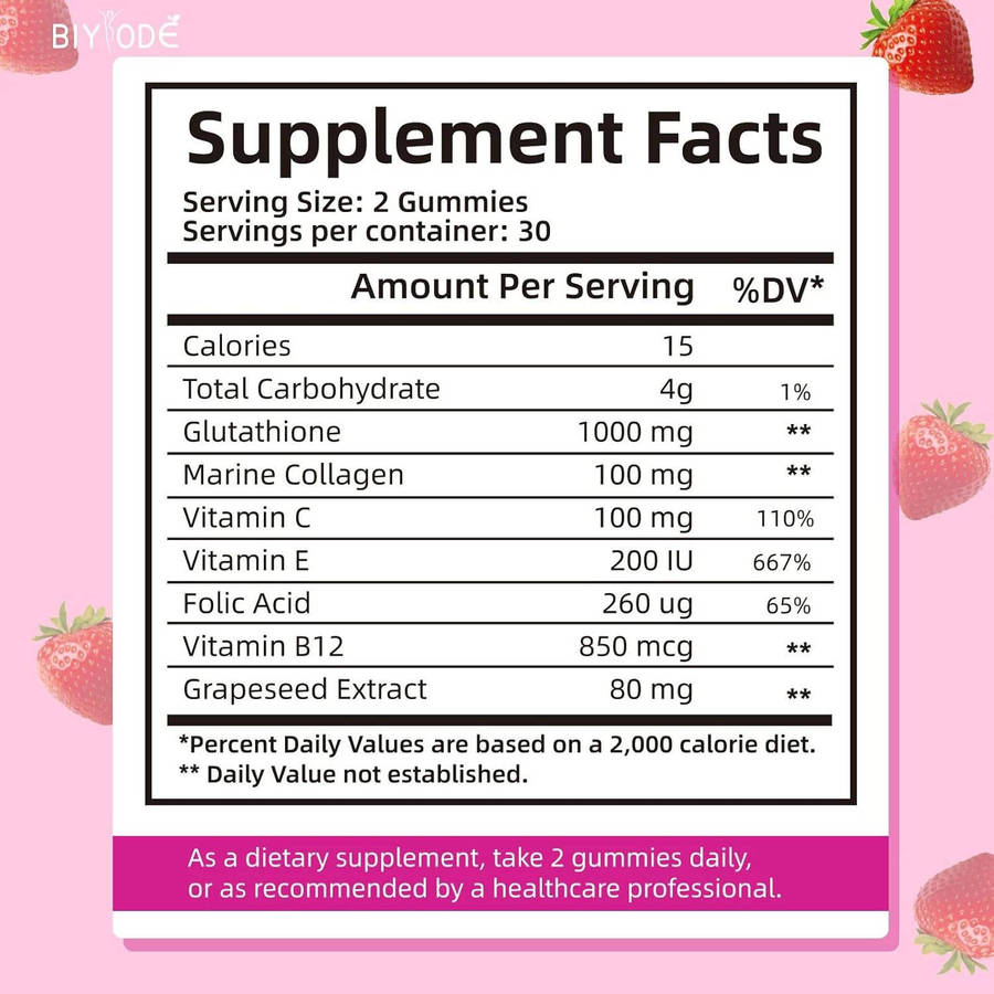Sugar-free Glutathione Gummies, Whitening and Brightening Skin, Hair, Nails and Bone Health, 60 Gumm