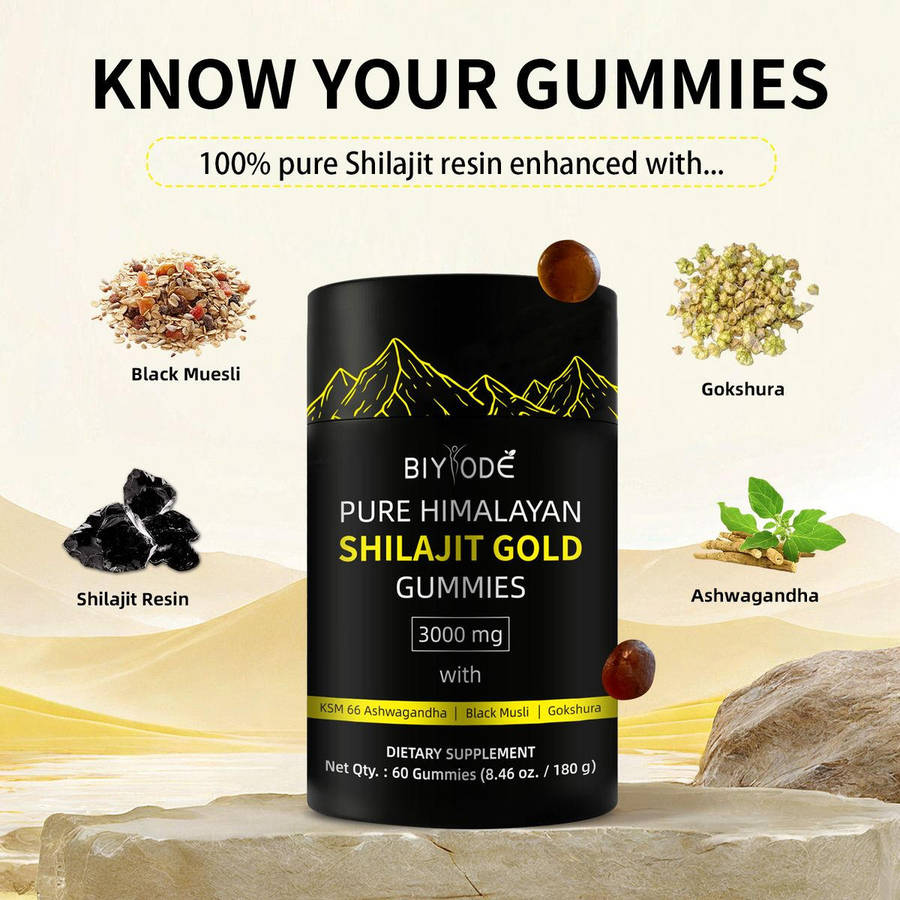Be Bodywise Pure Himalayan Shilajit Gummies No Added Sugar I Ashwagandha, Gokshura| Fulvic Acid