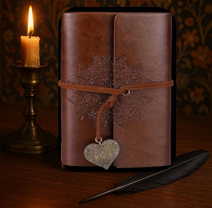 Vintage Heart Embossed Journal with Wrap Closure - Brown