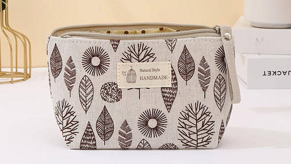 Canvas Makeup Bag with 5 PCS Birchwood Makeup Brush Set