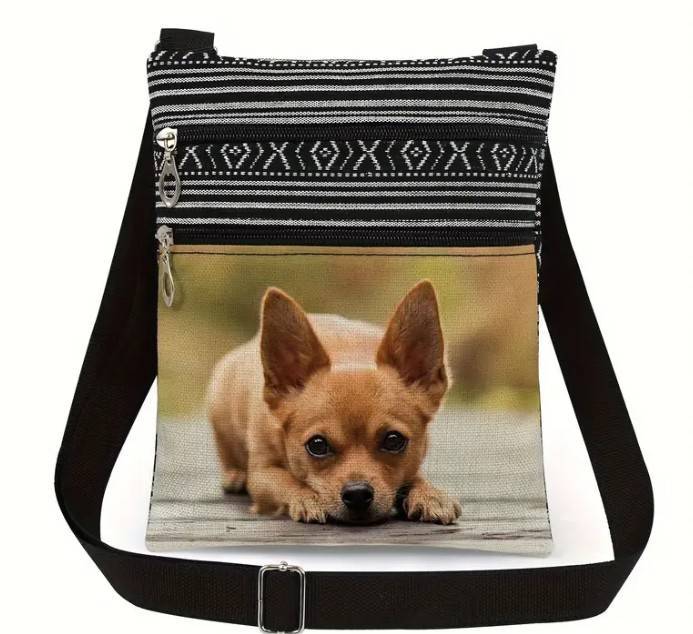 Chihuahua Print Cross Body Bag with Adjustable Strap
