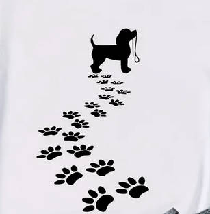 Dog and Paw Print Crew Neck T-Shirt - Large