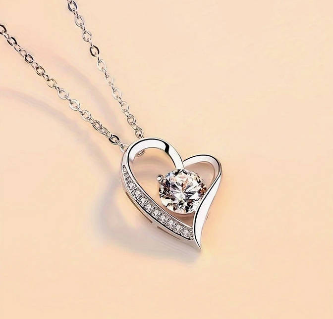 Love Heart Pendant Necklace with Gift Card and Gift Box