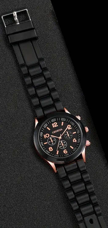 Watch and Bracelet Set - Black and Rose Gold