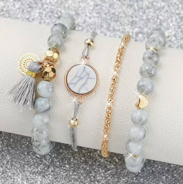 Watch and Bracelet Set - White and Rose Gold