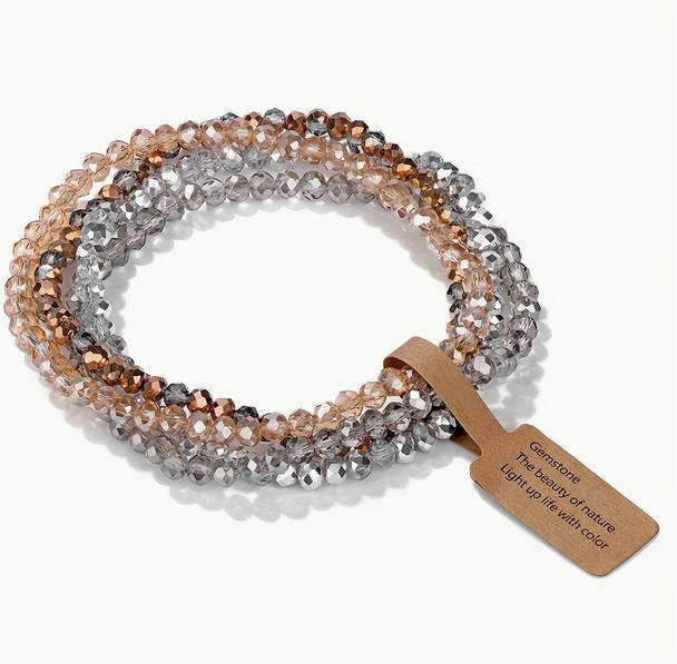 Stone Bracelet with Grey, Brown, Silver and Copper Tones