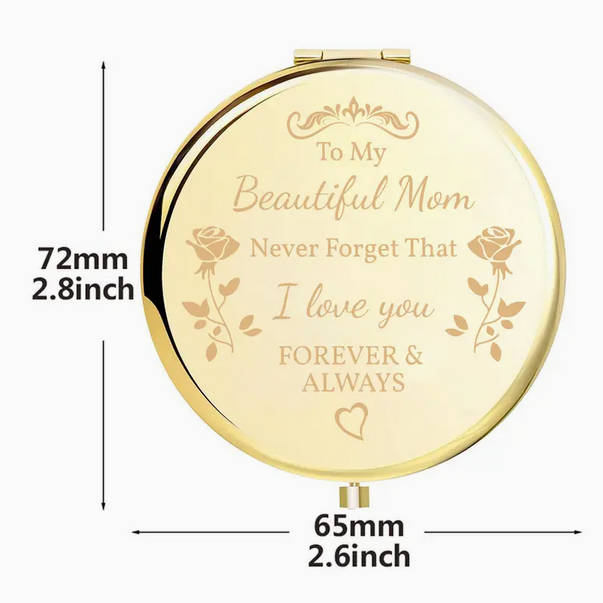 Sandalwood Hair Brush Engraved Gold Makeup Mirror and Earrings