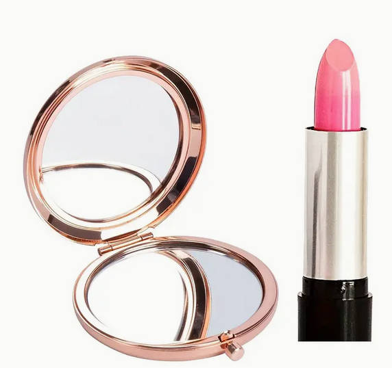 Sandalwood Hair Brush Engraved Rose Gold Makeup Mirror and Earrings