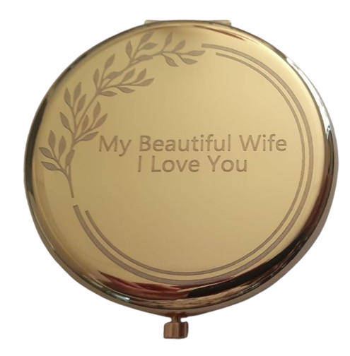 Sandalwood Hair Brush Engraved Gold Makeup Mirror and Earrings
