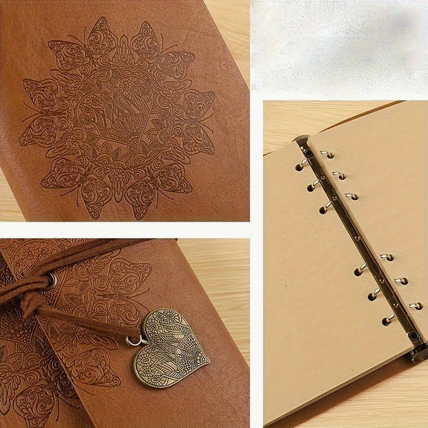 Vintage Heart Embossed Journal with Wrap Closure - Brown