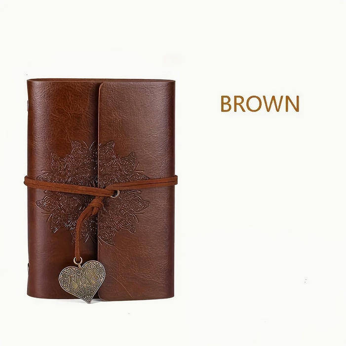 Vintage Heart Embossed Journal with Wrap Closure - Brown