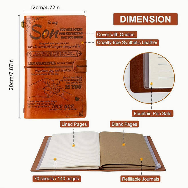 Vintage Message Embossed Journal with Wrap Closure