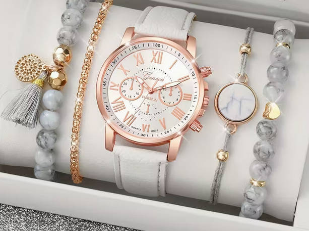Watch and Bracelet Set - White and Rose Gold