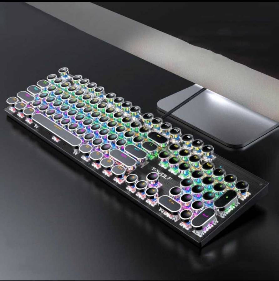 T-Wolf T75 104 Keys Adjustable RGB Light Computer Game Wired Mechanical Keyboard (Black)