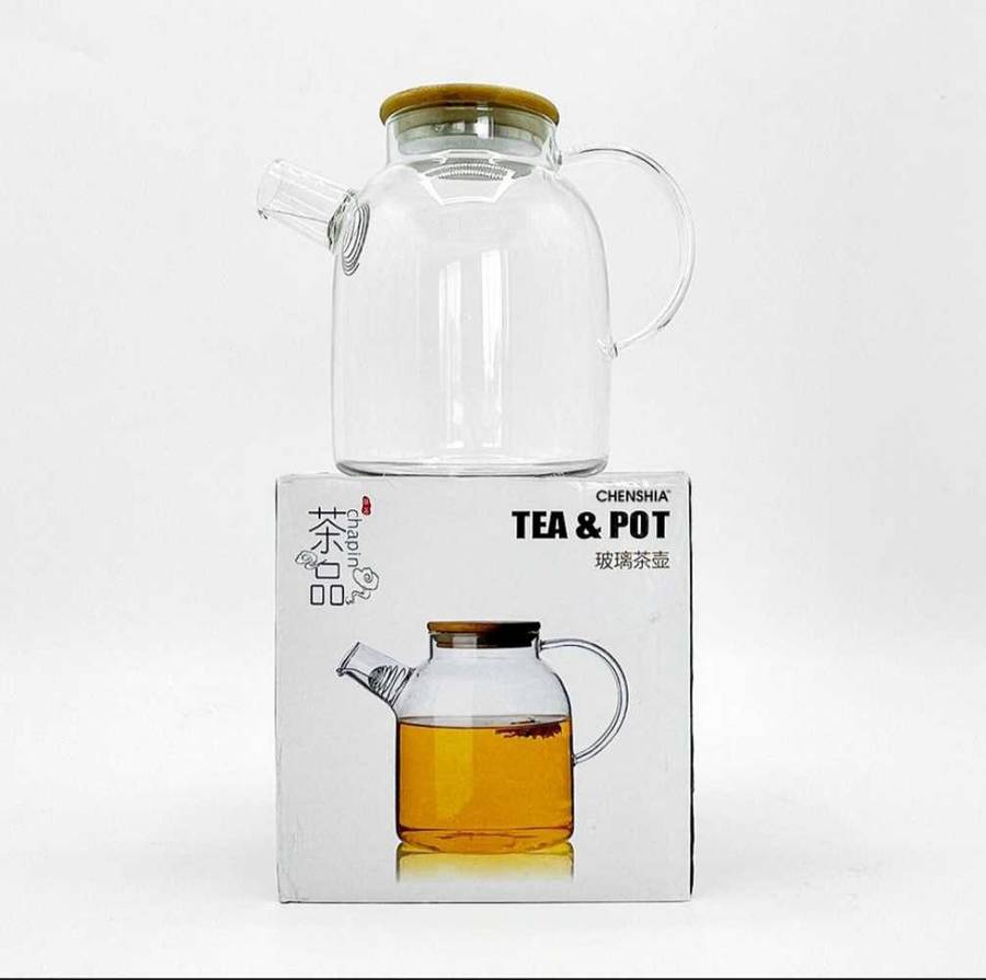 1.6L Traditional Borosilicate Glass Teapot with Wooden Lid