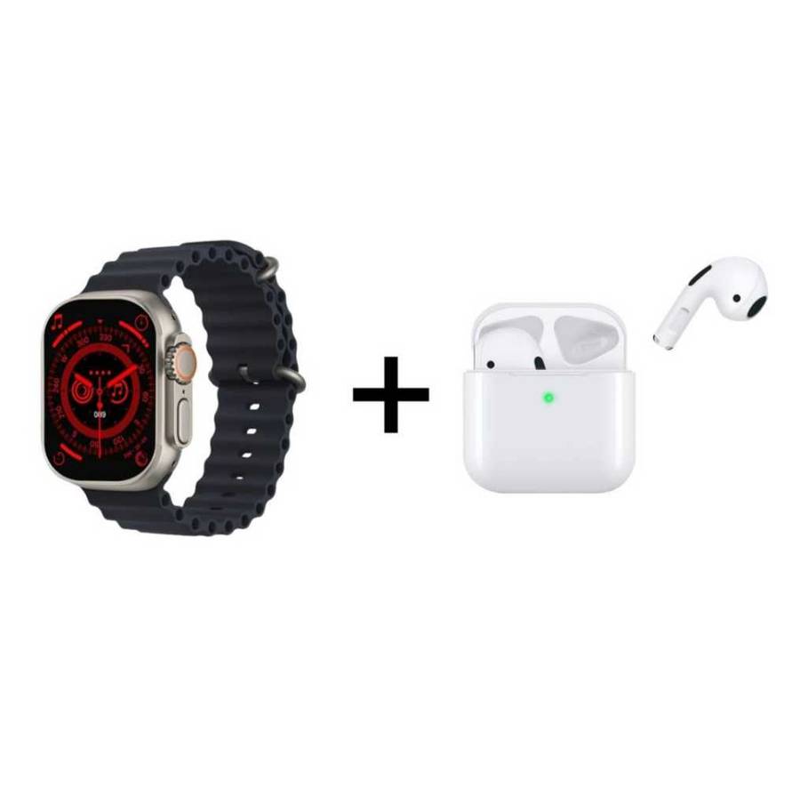 Black Fitness Tracker Smart Watch & TWS Wireless Earphones Combo