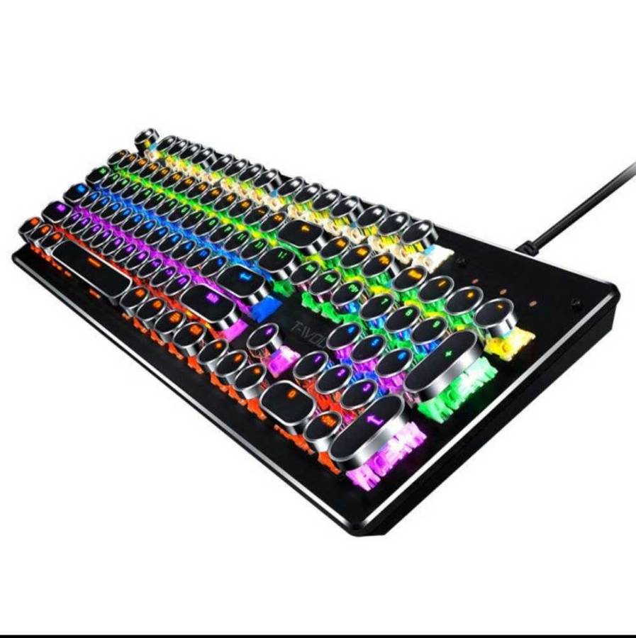 T-Wolf T75 104 Keys Adjustable RGB Light Computer Game Wired Mechanical Keyboard (Black)