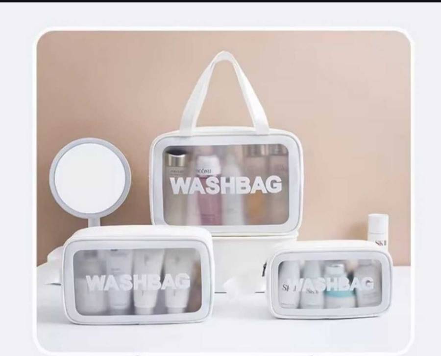 3 Piece Toiletry Bags - White