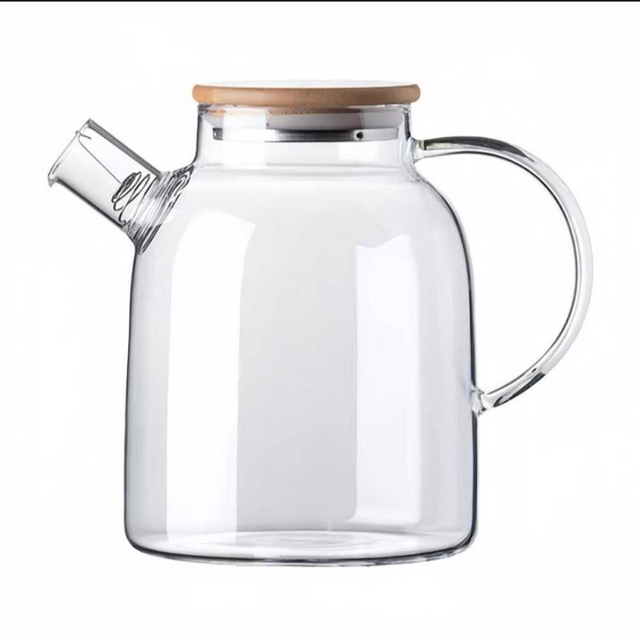 1.6L Traditional Borosilicate Glass Teapot with Wooden Lid