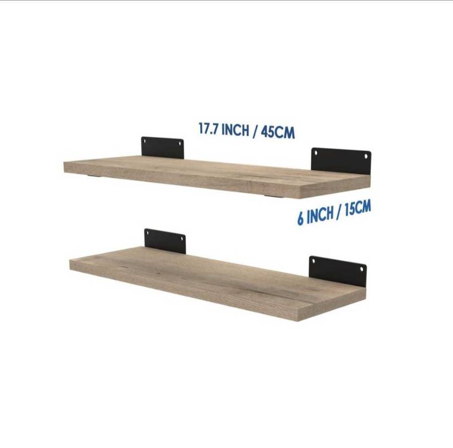 Wood Floating Shelves 2-Set with Metal Brackets for Office/Gym/Home - Woodgrain-Brown