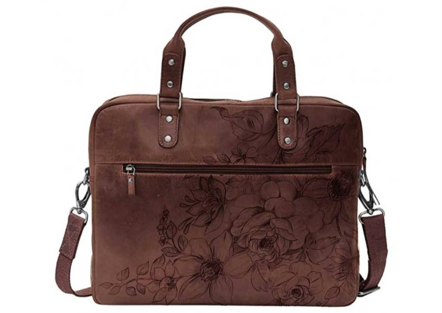 Serif - Genuine Leather Floral Laptop bag