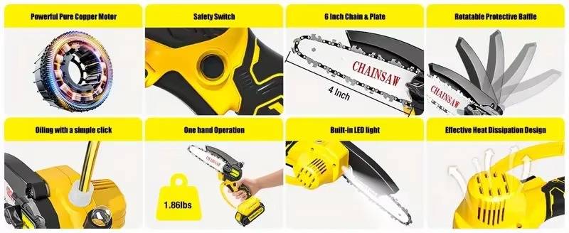chainsaw 6Inch Rechargeable Battery Operated Chain Saw Electric Cordless Mini Handheld Chainsaws